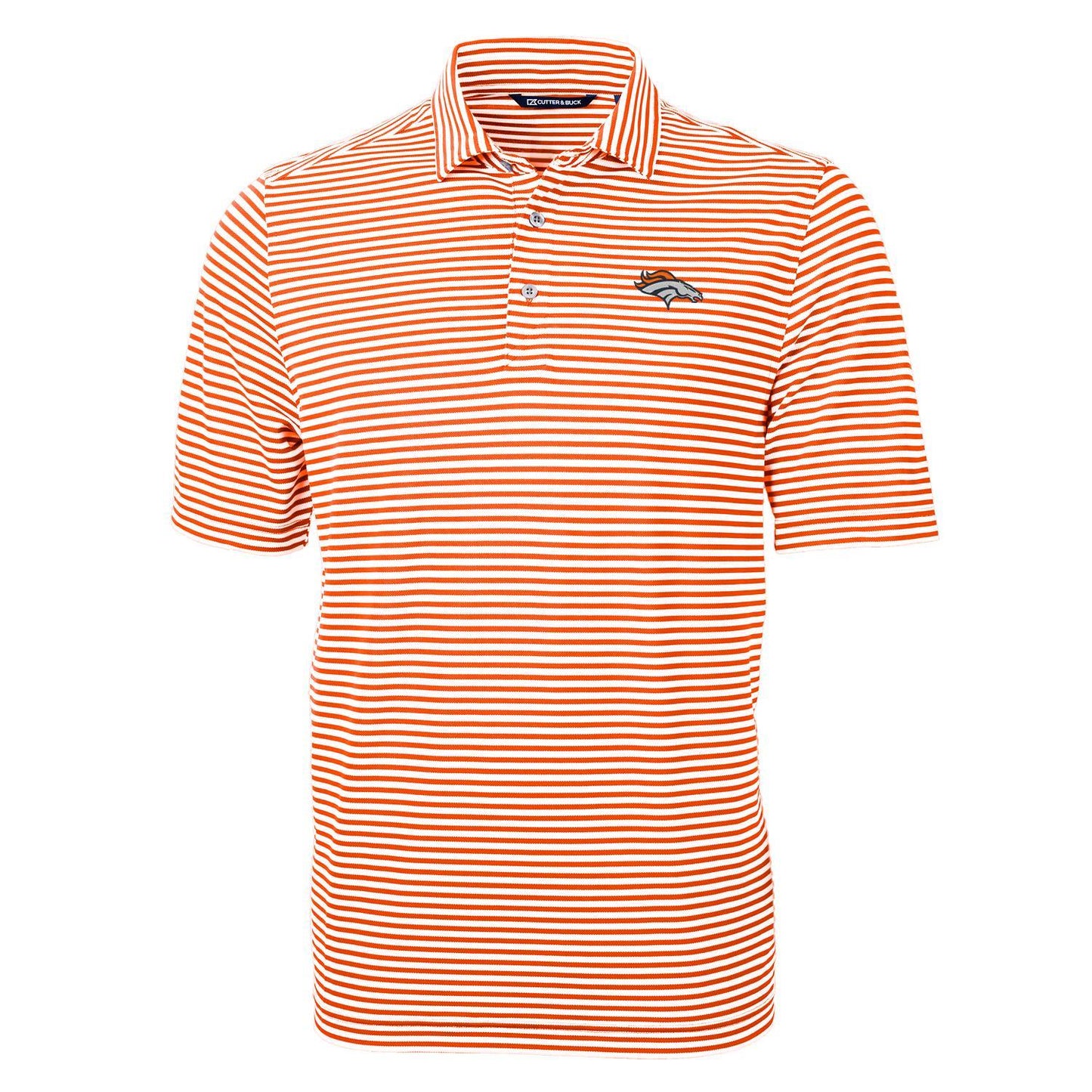 Men's Cutter & Buck Orange Denver Broncos Virtue Eco Pique Stripe Recycled Polo