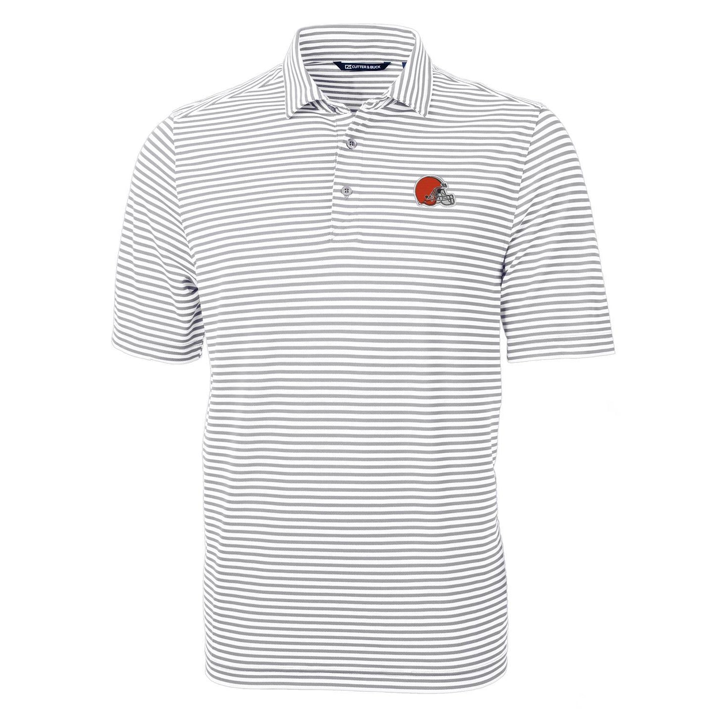Men's Cutter & Buck Gray Cleveland Browns Virtue Eco Pique Stripe Recycled Polo