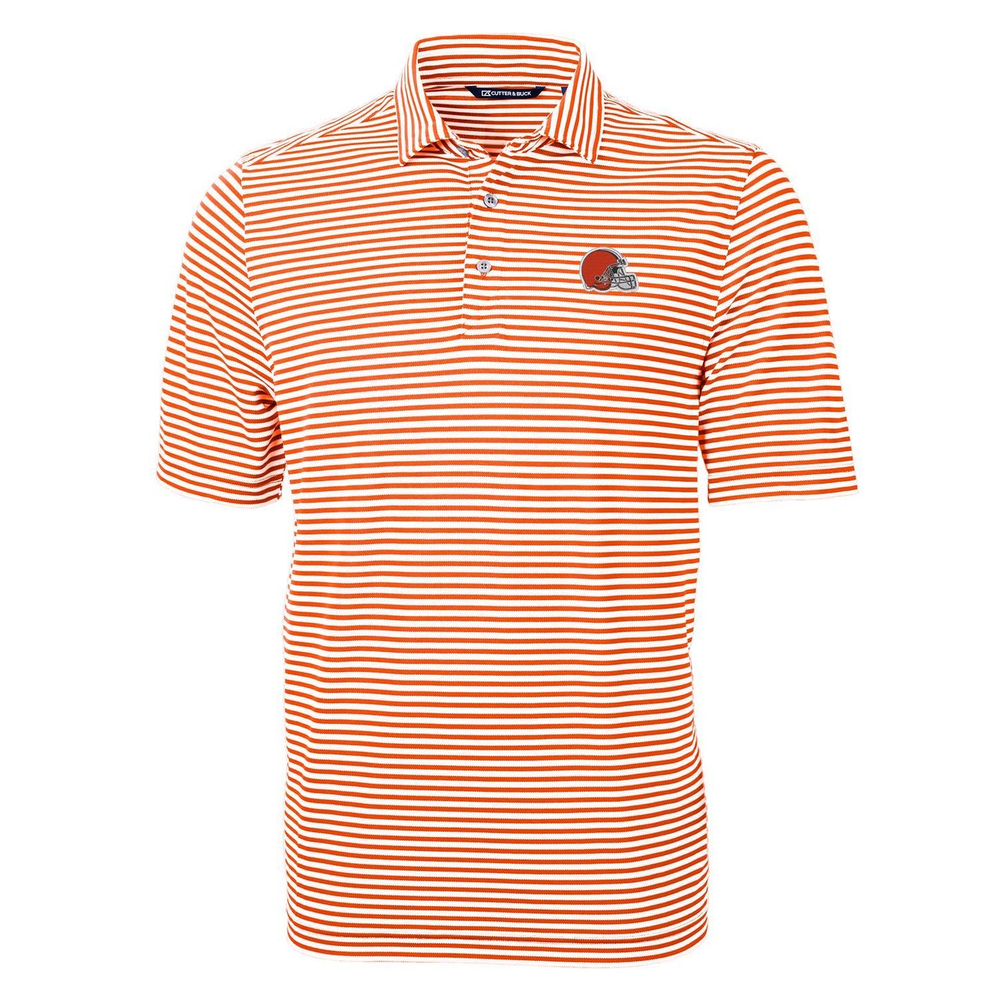 Men's Cutter & Buck Orange Cleveland Browns Virtue Eco Pique Stripe Recycled Polo