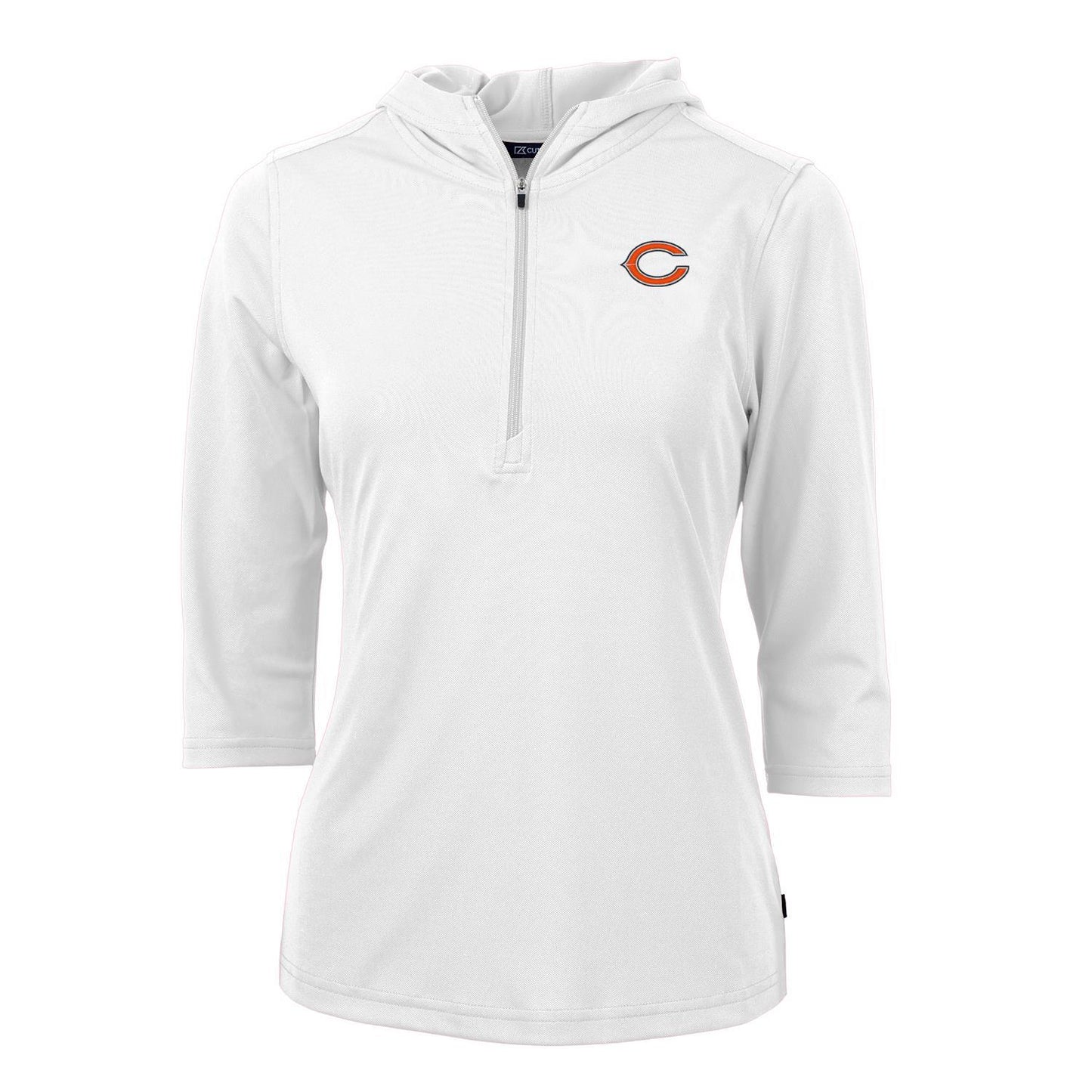 Women's Cutter & Buck White Chicago Bears Virtue Eco Pique Half-Zip 3/4 Sleeve Pullover Hoodie