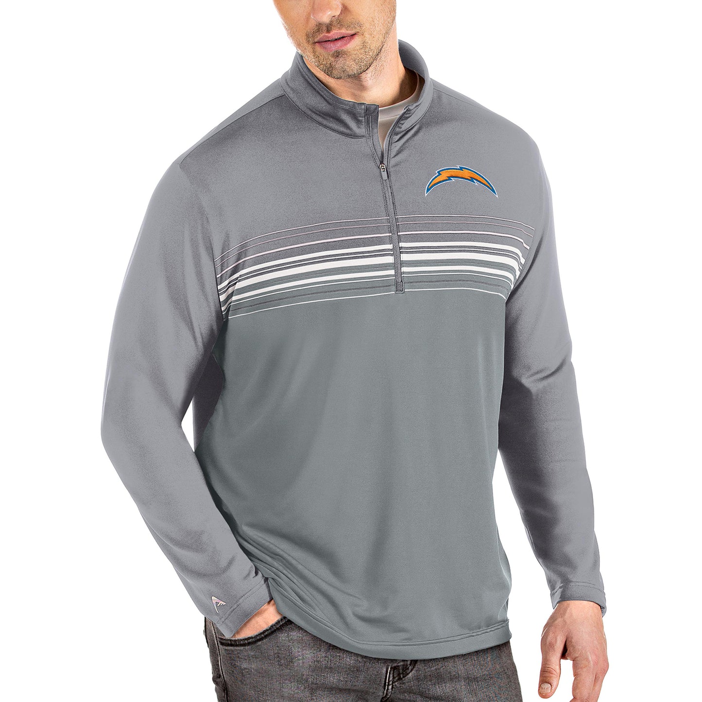 Men's Antigua Steel/Gray Los Angeles Chargers Pace Quarter-Zip Pullover Jacket