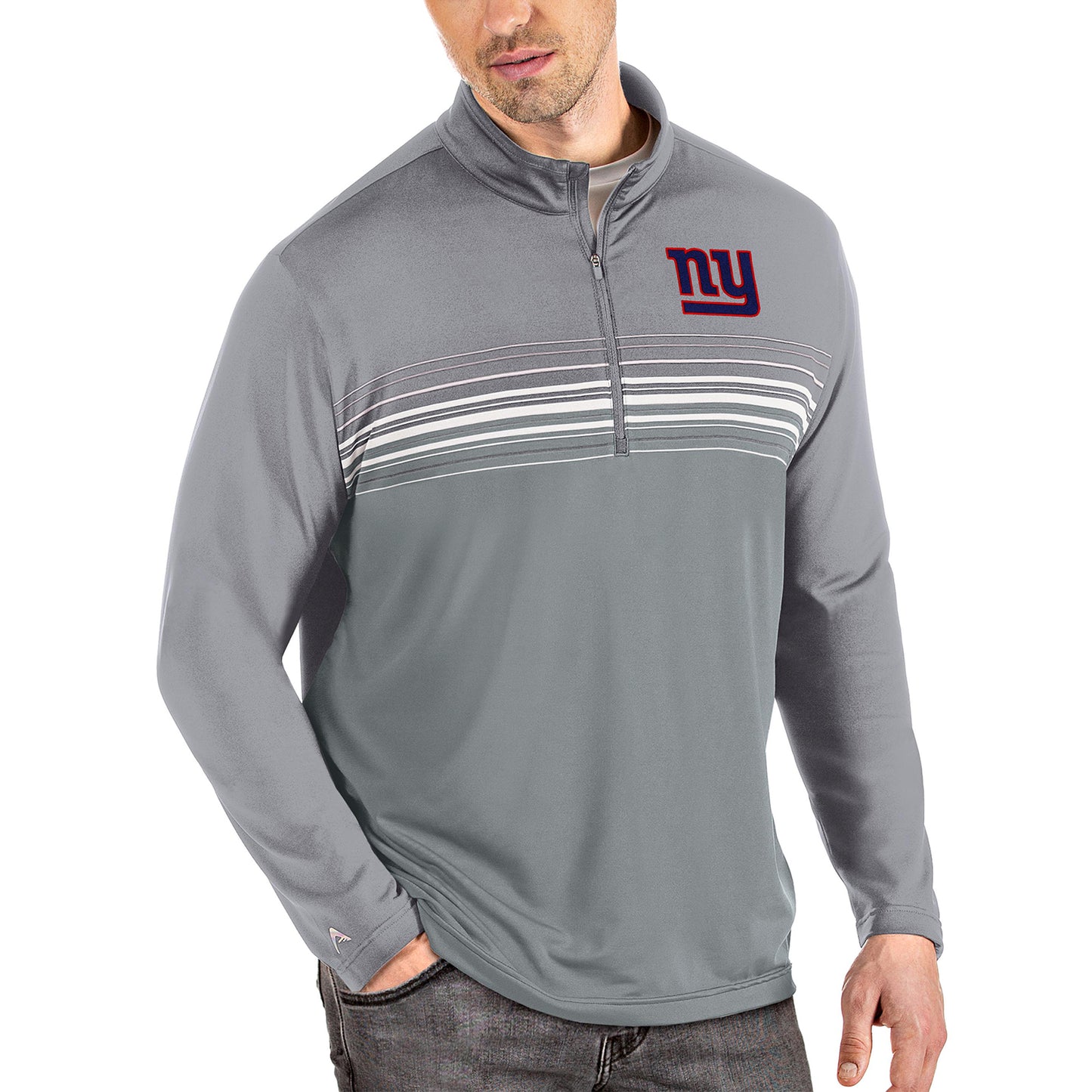 Men's Antigua Steel/Gray New York Giants Pace Quarter-Zip Pullover Jacket
