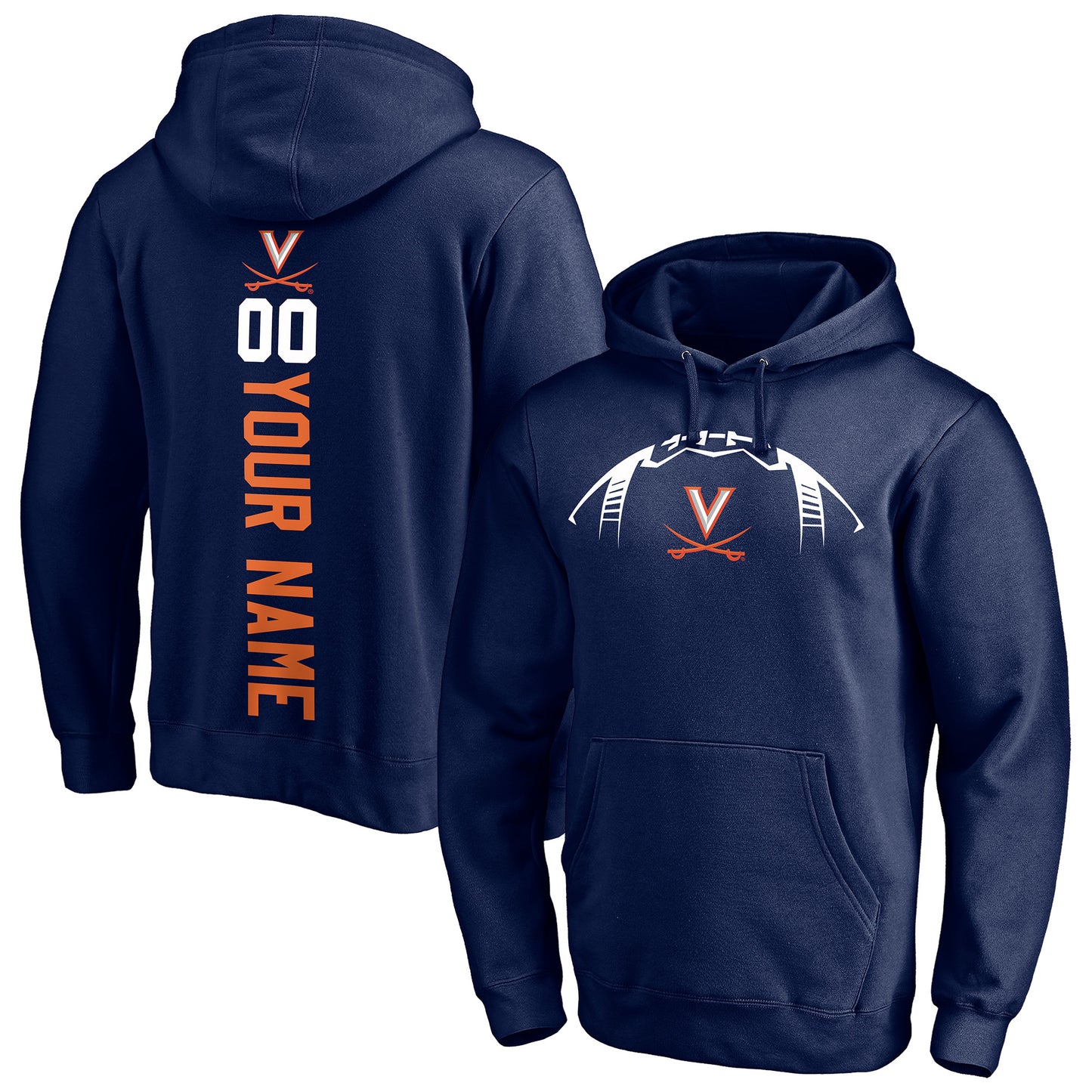 Men's Navy Virginia Cavaliers Playmaker Football Personalized Name & Number Pullover Hoodie
