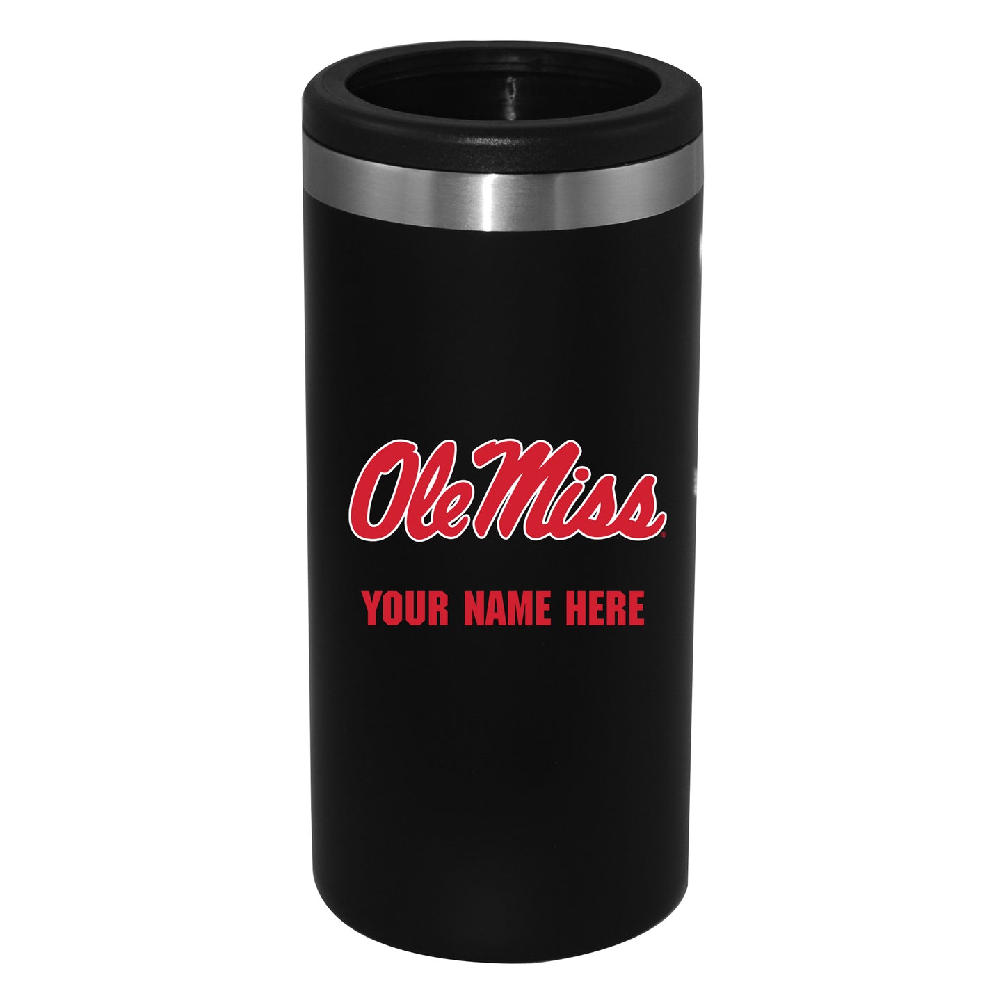 Black Ole Miss Rebels 12oz. Personalized Slim Can Holder