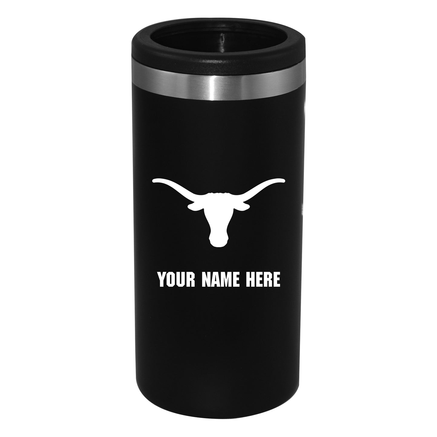 Black Texas Longhorns 12oz. Personalized Slim Can Holder