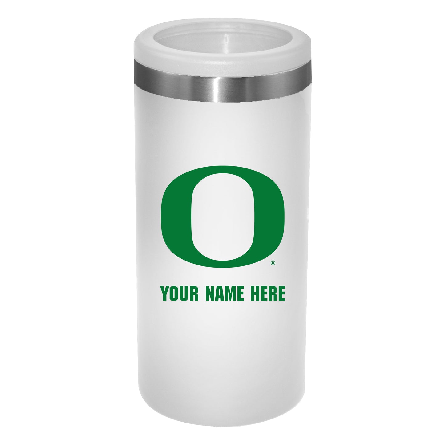 White Oregon Ducks 12oz. Personalized Slim Can Holder