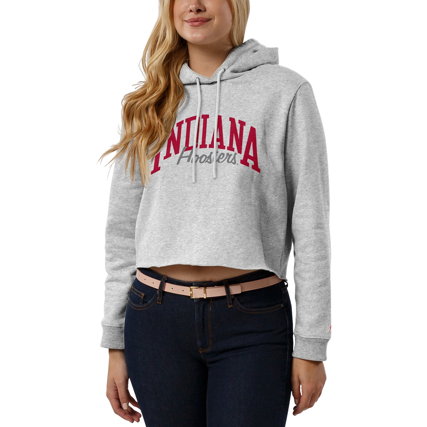 Women's League Collegiate Wear Ash Indiana Hoosiers Cropped Pullover Hoodie