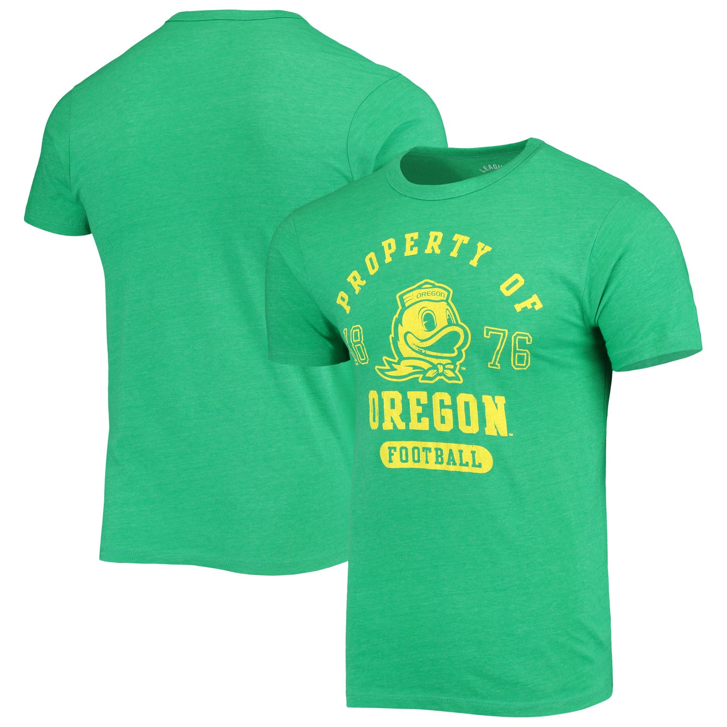 Men's League Collegiate Wear Heathered Green Oregon Ducks Hail Mary Football Victory Falls Tri-Blend T-Shirt