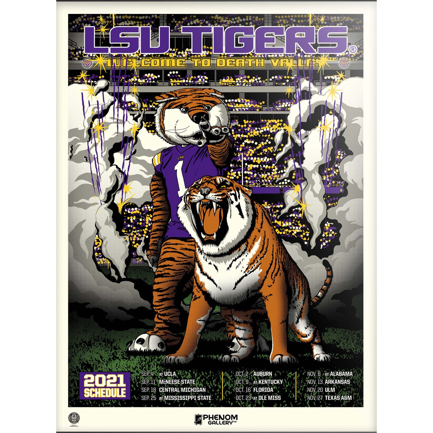 Phenom Gallery LSU Tigers 18'' x 24'' Mike the Tiger 2021 Schedule Serigraph Limited Edition Poster Art Print
