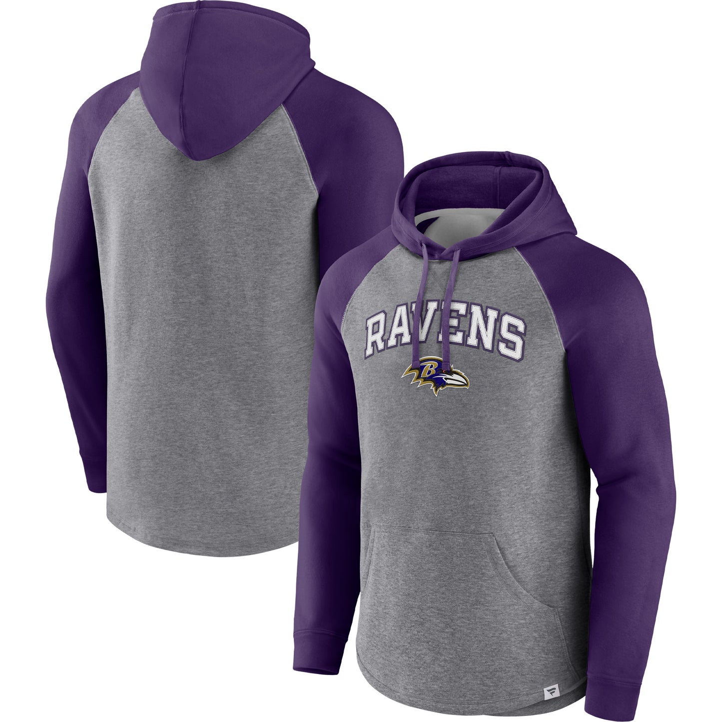 Men's Fanatics Heathered Gray/Purple Baltimore Ravens By Design Raglan Pullover Hoodie