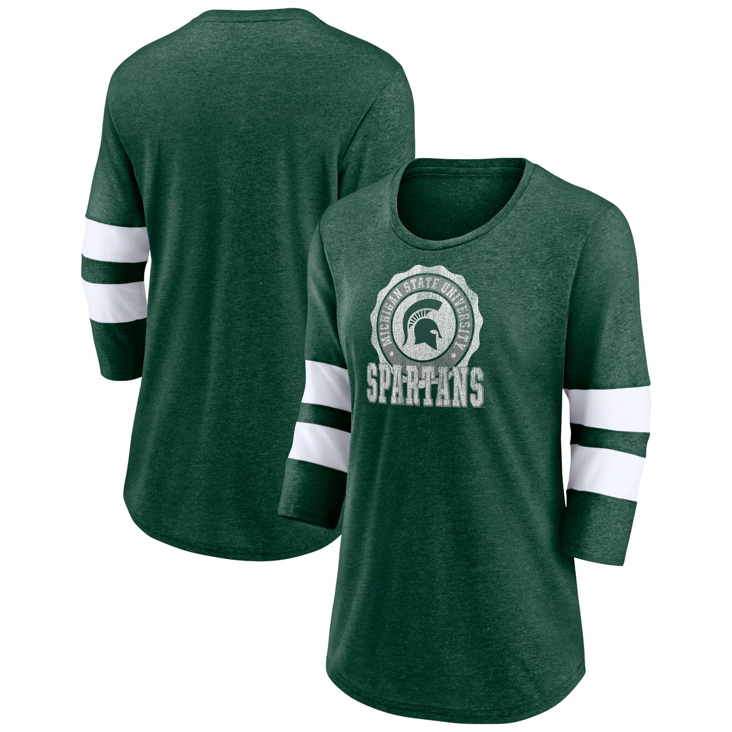 Women's Fanatics Heathered Green Michigan State Spartans Drive Forward Tri-Blend 3/4-Sleeve T-Shirt