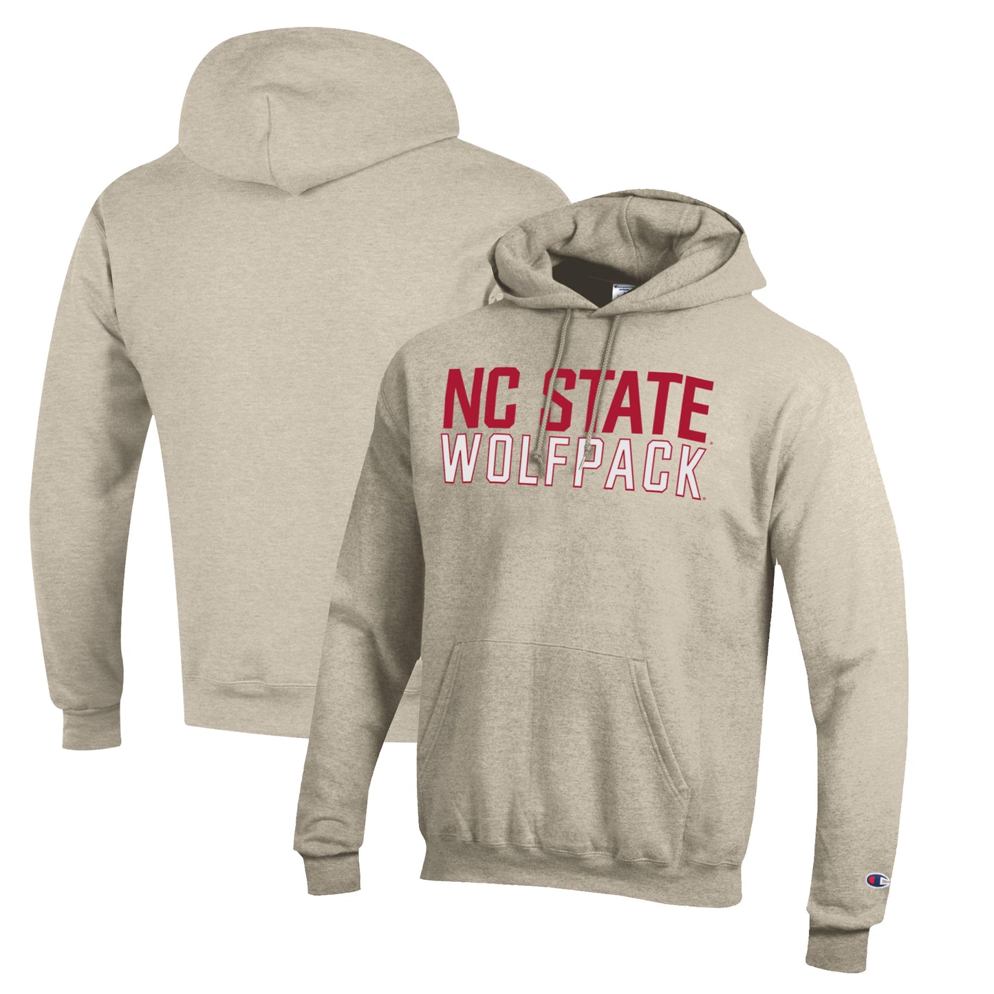 Men's Champion Heathered Oatmeal NC State Wolfpack Eco Powerblend Pullover Hoodie
