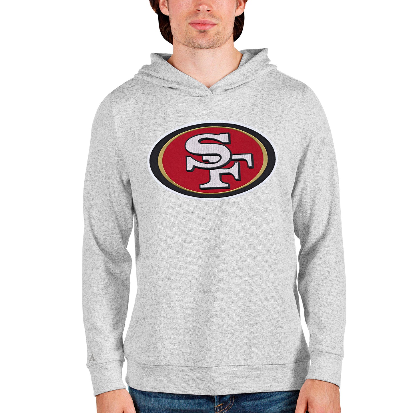 Men's Antigua Heathered Gray San Francisco 49ers Team Absolute Pullover Hoodie