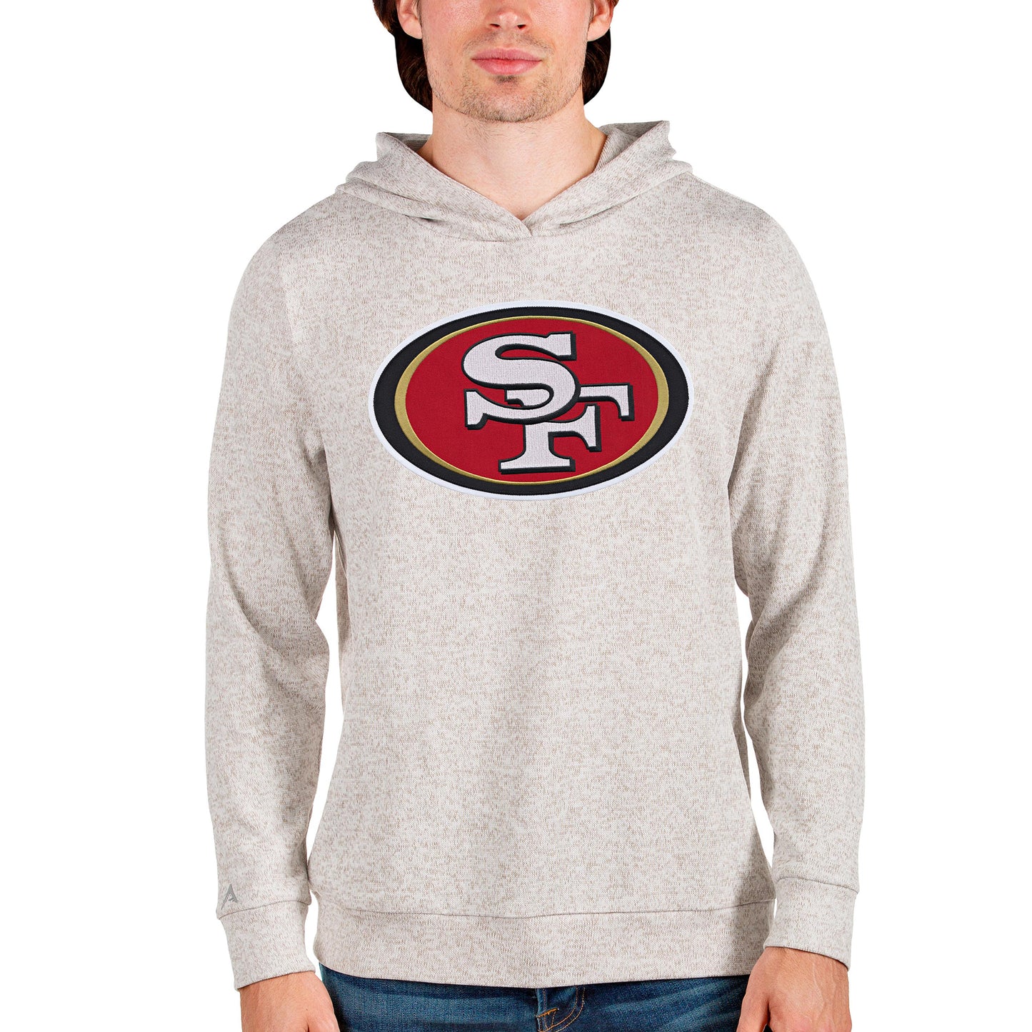 Men's Antigua Oatmeal San Francisco 49ers Team Absolute Pullover Hoodie