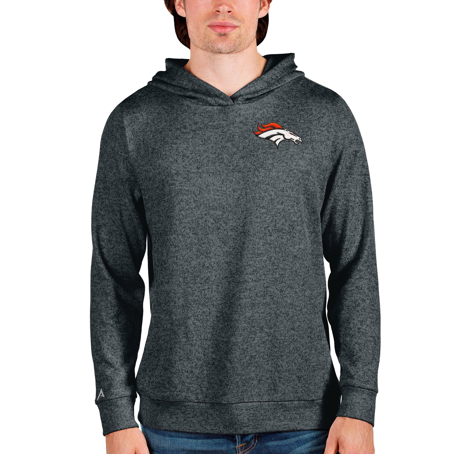 Men's Antigua Heathered Charcoal Denver Broncos Absolute Pullover Hoodie
