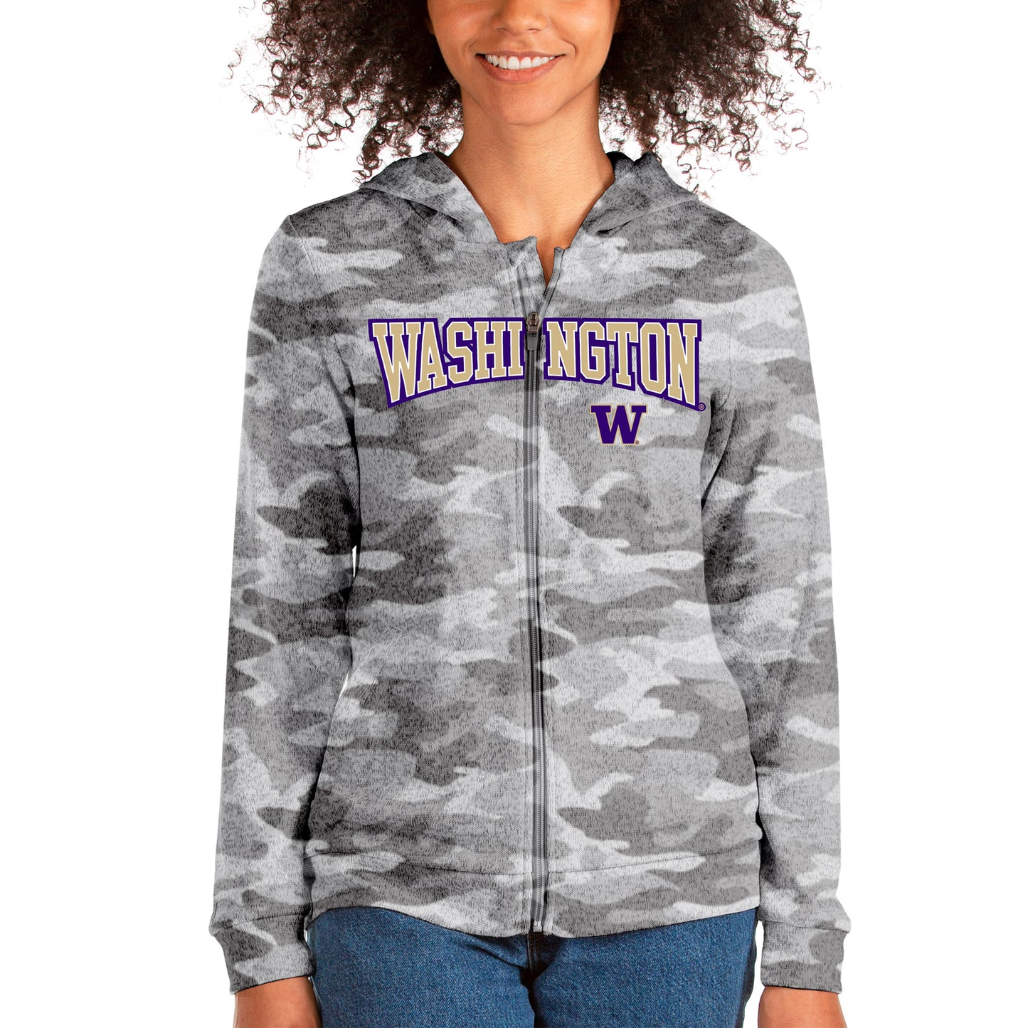 Women's Antigua Camo Washington Huskies Absolute Wordmark Full-Zip Hoodie
