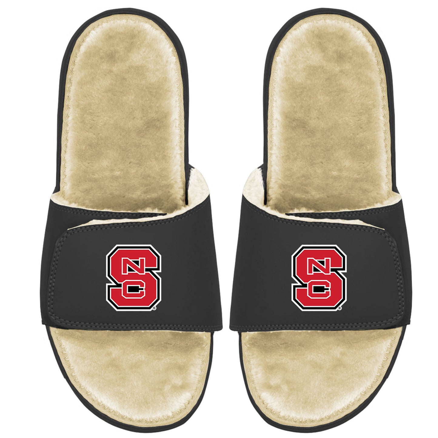 Men's ISlide Black/Tan NC State Wolfpack Faux Fur Slide Sandals