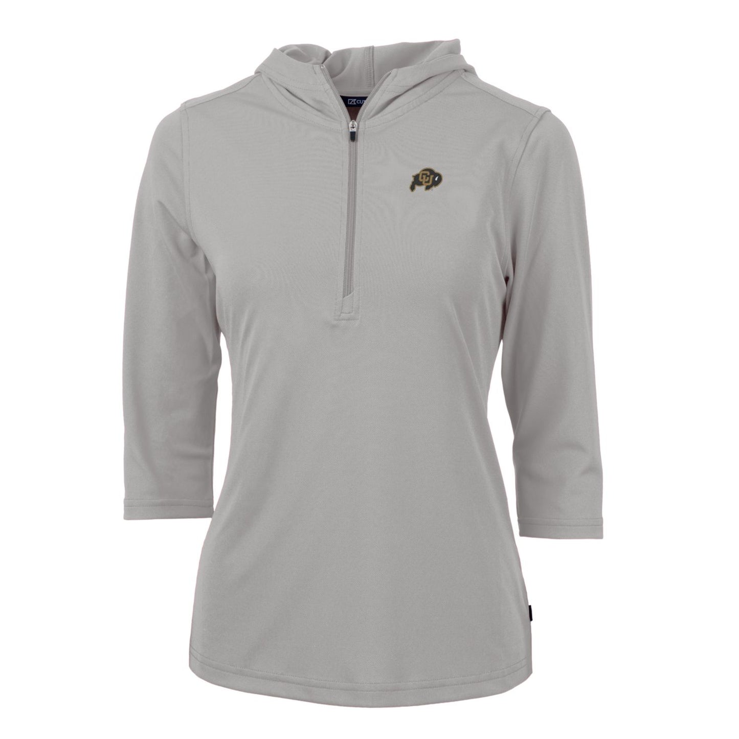 Women's Cutter & Buck Silver Colorado Buffaloes Virtue Eco Pique Half-Zip 3/4 Sleeve Pullover Hoodie