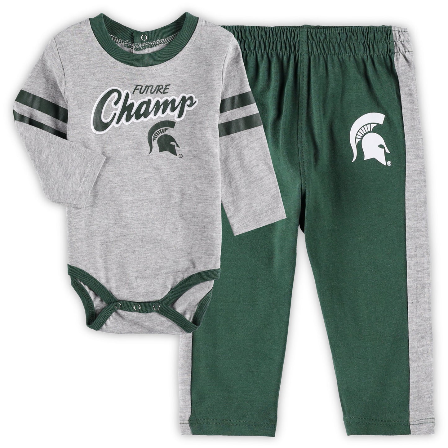 Newborn & Infant Green/Heathered Gray Michigan State Spartans Little Kicker Long Sleeve Bodysuit & Sweatpants Set