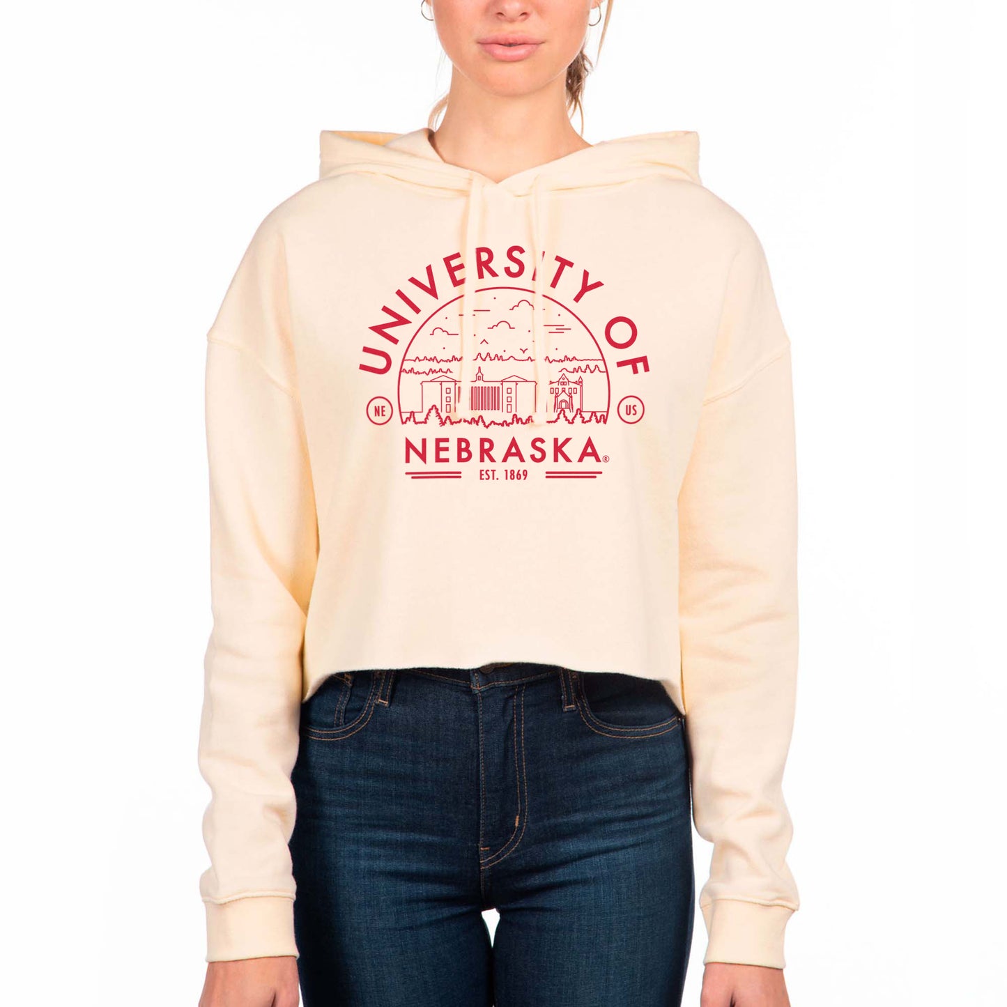 Women's Uscape Apparel Cream Nebraska Huskers Fleece Cropped Pullover Hoodie