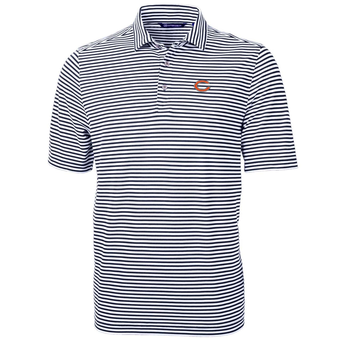 Men's Cutter & Buck Navy Chicago Bears Big & Tall Virtue Eco Pique Stripe Recycled Polo