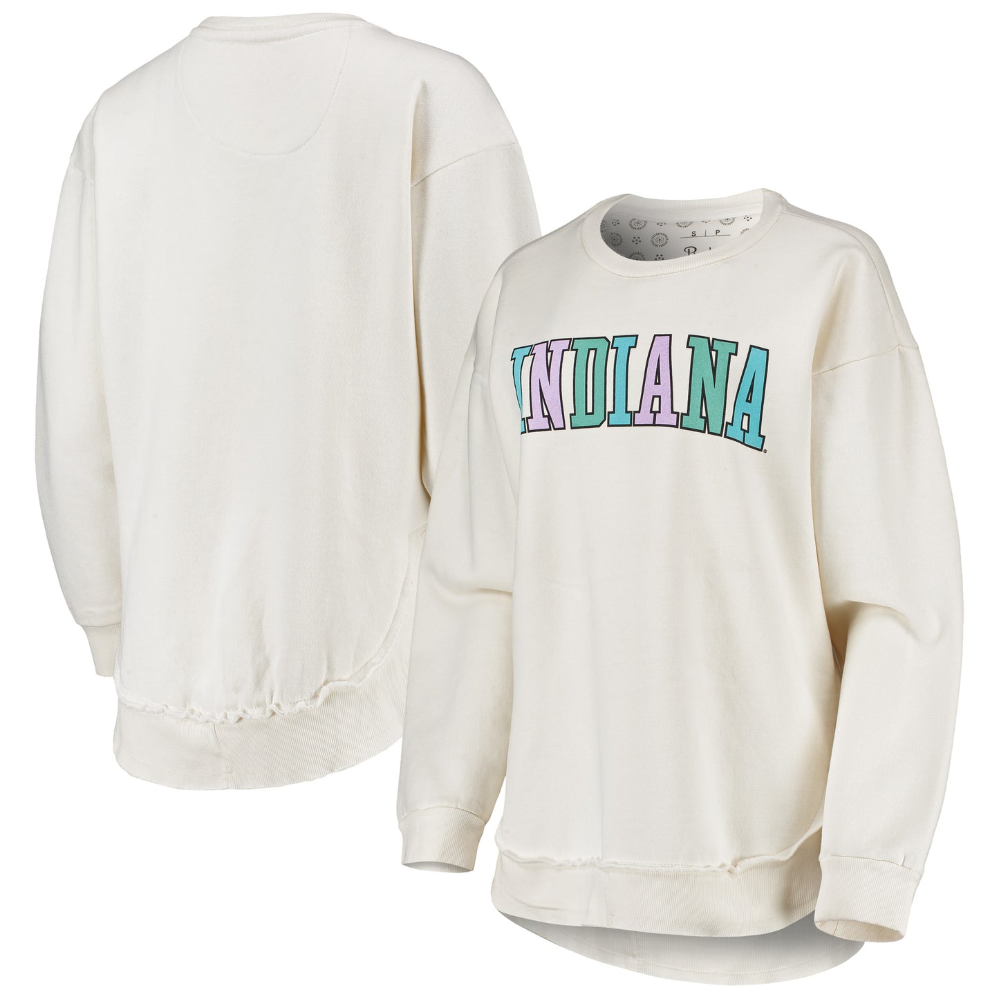 Women's Pressbox Cream Indiana Hoosiers Multi-Pastel Oversized Pullover Sweatshirt