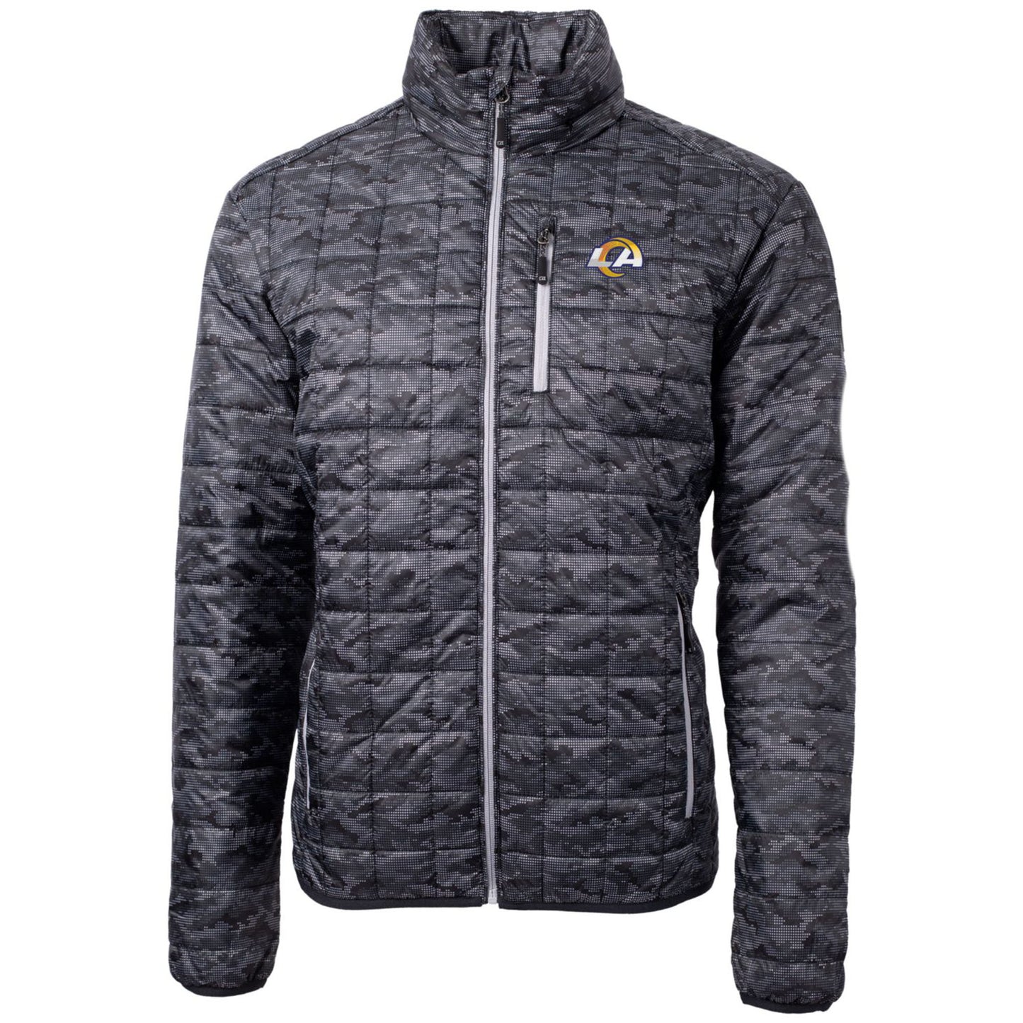 Men's Cutter & Buck Black Los Angeles Rams Rainier Printed Full-Zip Puffer Jacket