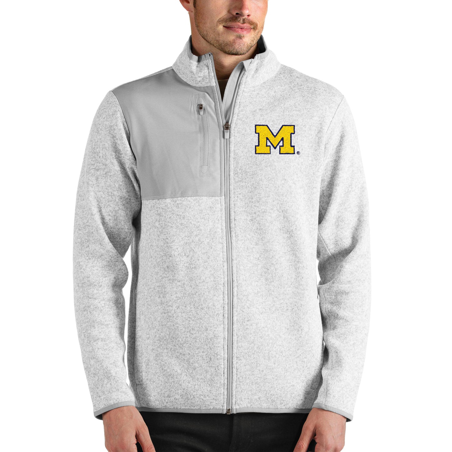 Men's Antigua Heathered Gray Michigan Wolverines Fortune Full-Zip Jacket