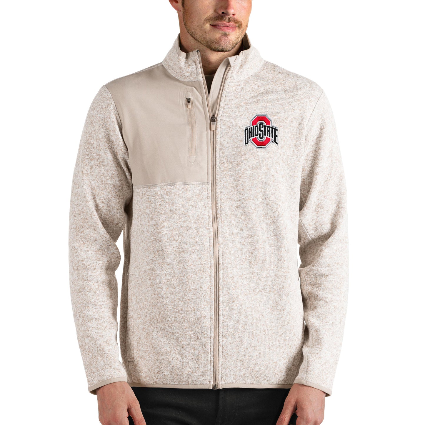 Men's Antigua Oatmeal Ohio State Buckeyes Fortune Full-Zip Jacket