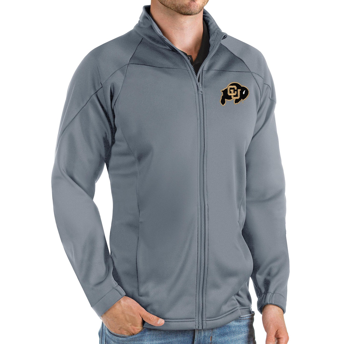 Men's Antigua Steel Colorado Buffaloes Links Full-Zip Golf Jacket