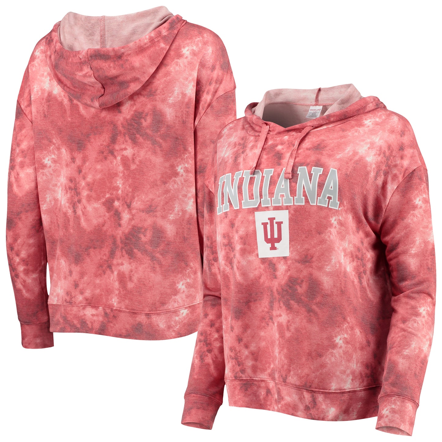 Women's Crimson Indiana Hoosiers Hairpin Tie-Dye Cropped Tri-Blend Long Sleeve Hoodie T-Shirt