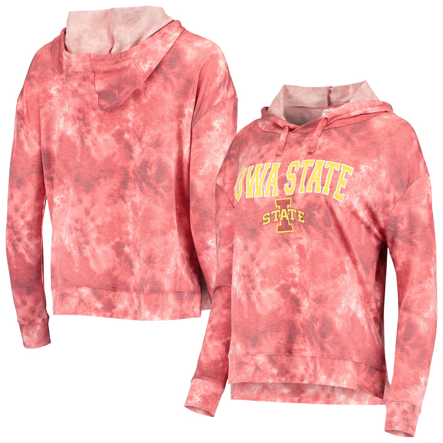 Women's Cardinal Iowa State Cyclones Hairpin Tie-Dye Cropped Tri-Blend Long Sleeve Hoodie T-Shirt