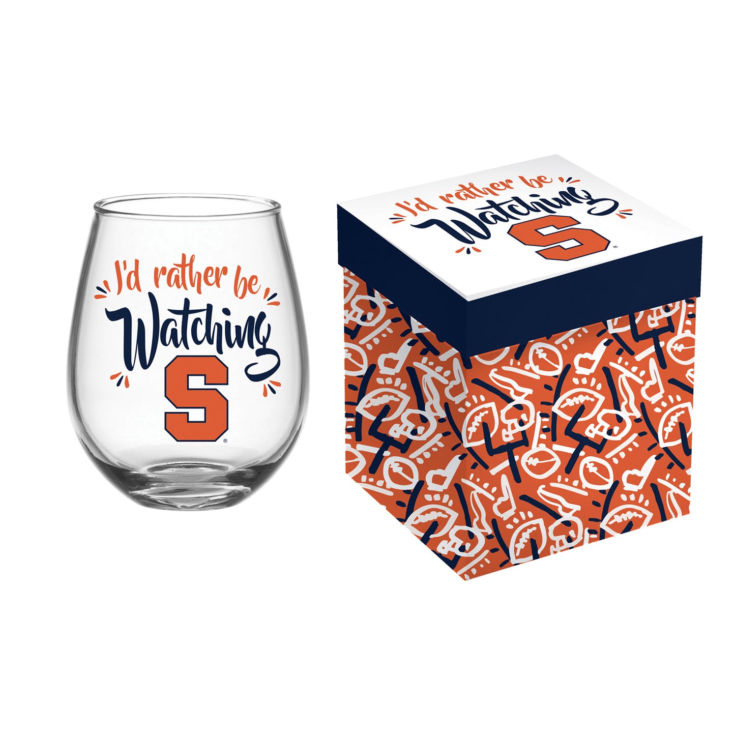 Syracuse Orange 17oz. Boxed Stemless Wine Glass