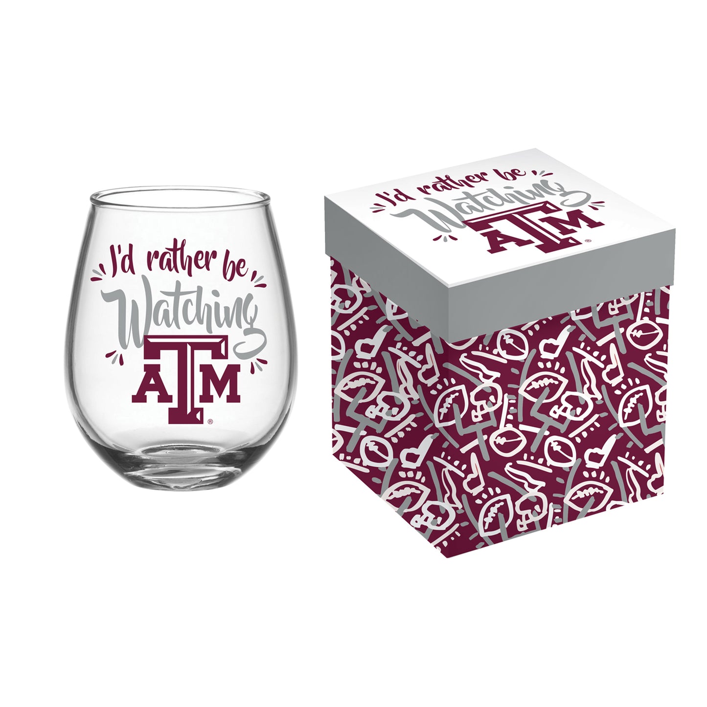 Texas A&M Aggies 17oz. Boxed Stemless Wine Glass