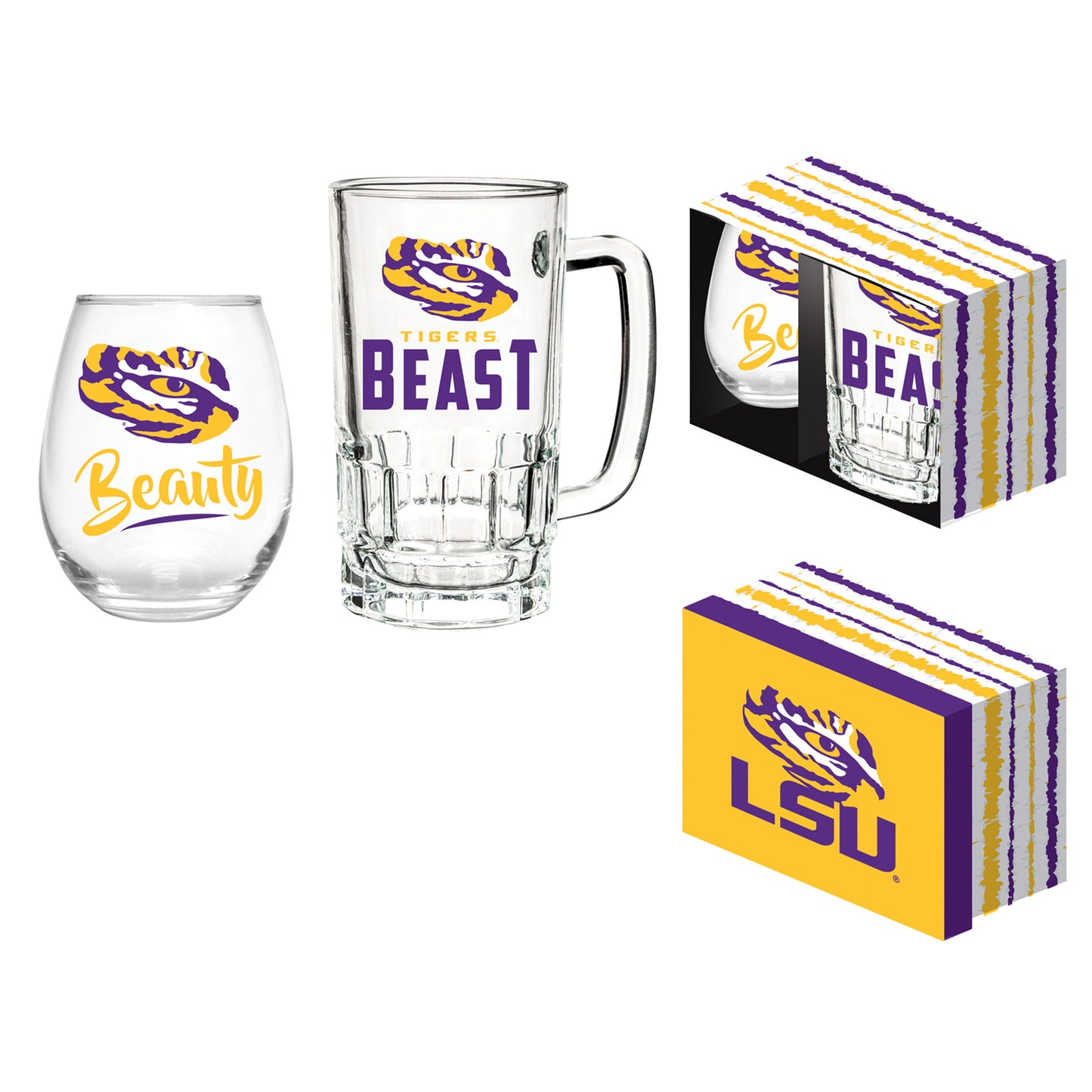 LSU Tigers 17oz. Stemless Wine Glass & 16oz. Mug Gift Set