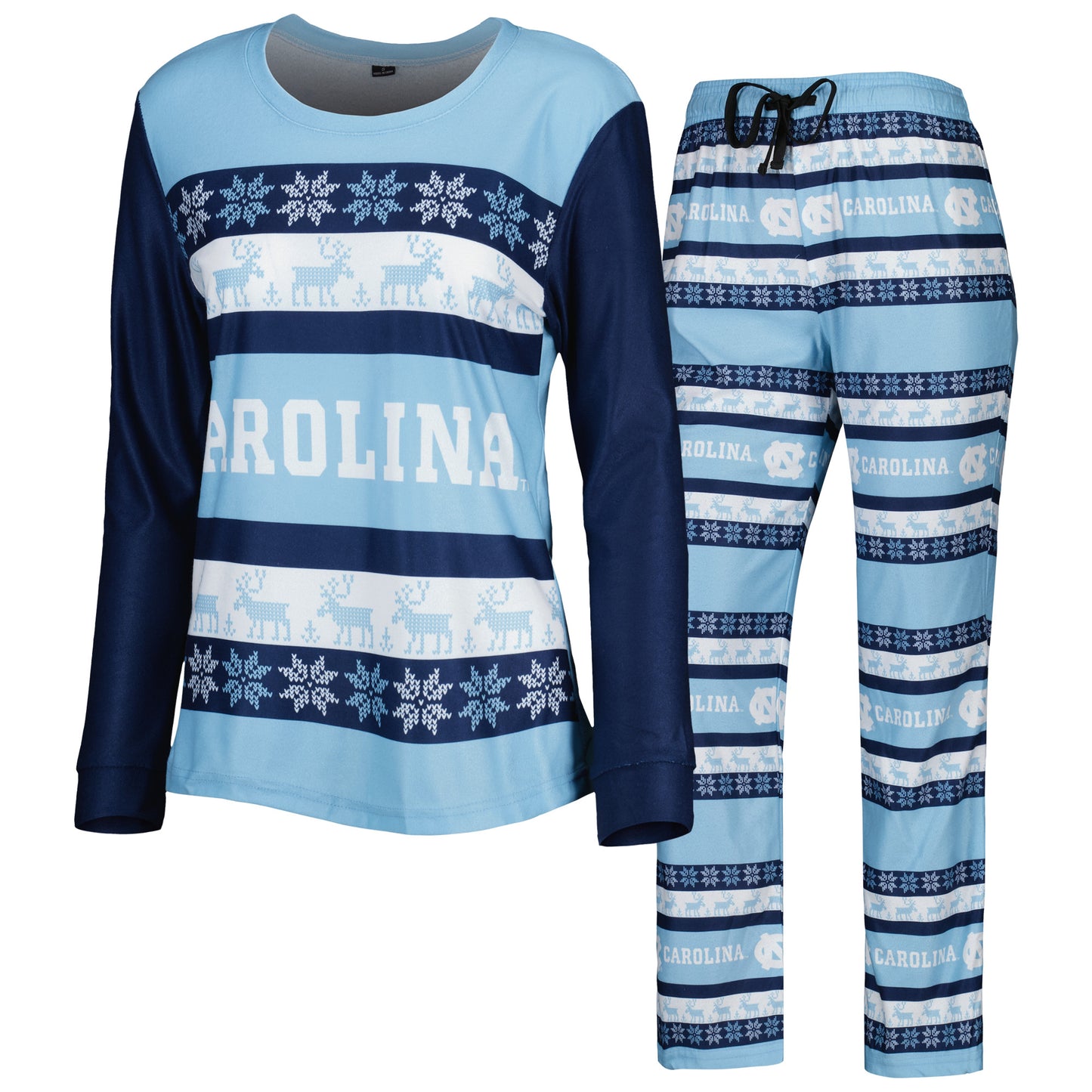 Women's FOCO Carolina Blue North Carolina Tar Heels Ugly Long Sleeve T-Shirt & Pajama Pants Sleep Set