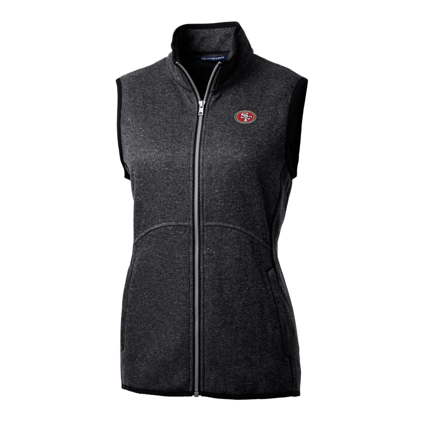 Women's Cutter & Buck Heathered Charcoal San Francisco 49ers Mainsail Sweater-Knit Full-Zip Vest