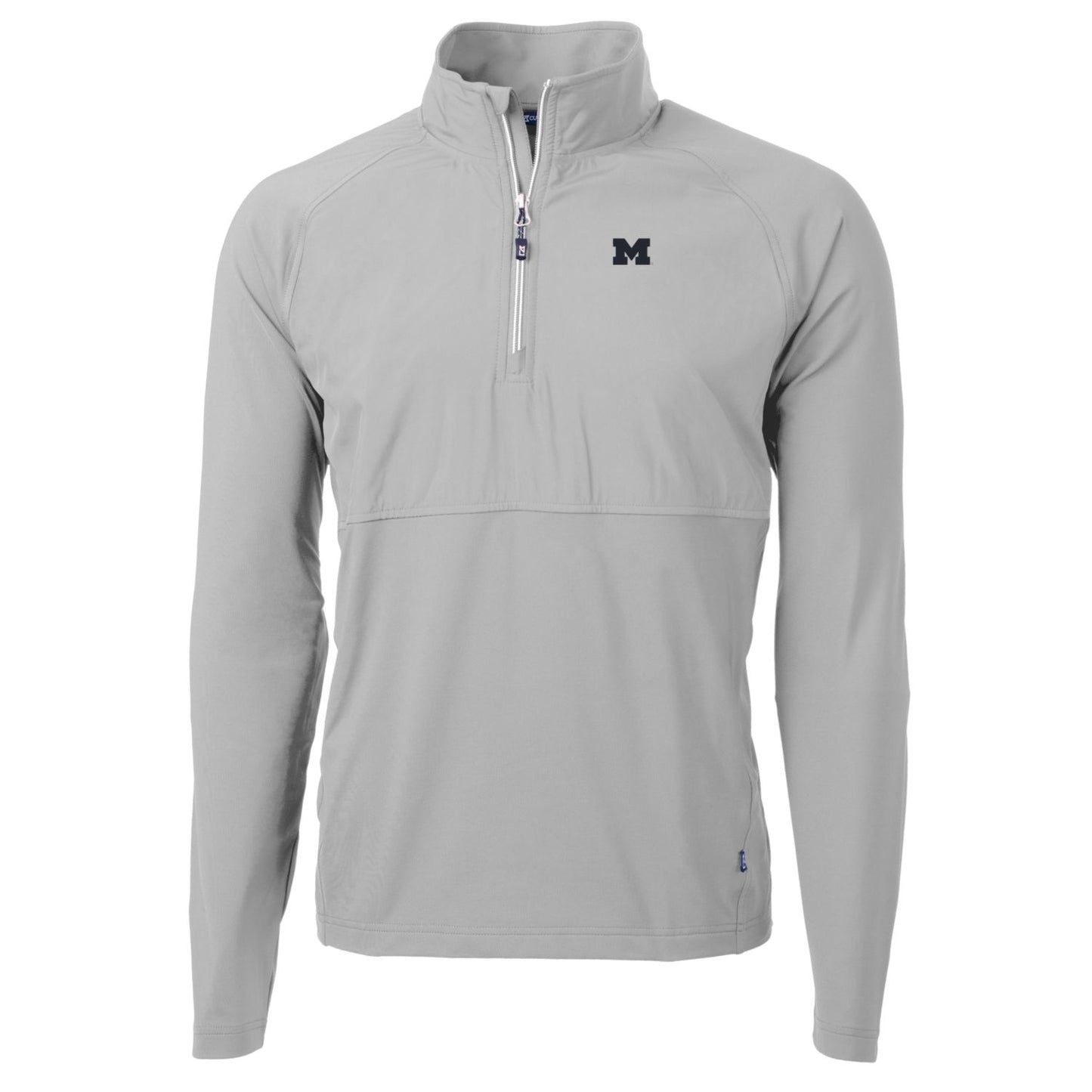 Men's Cutter & Buck Silver Michigan Wolverines Adapt Eco Knit Hybrid Recycled Quarter-Zip Pullover Top