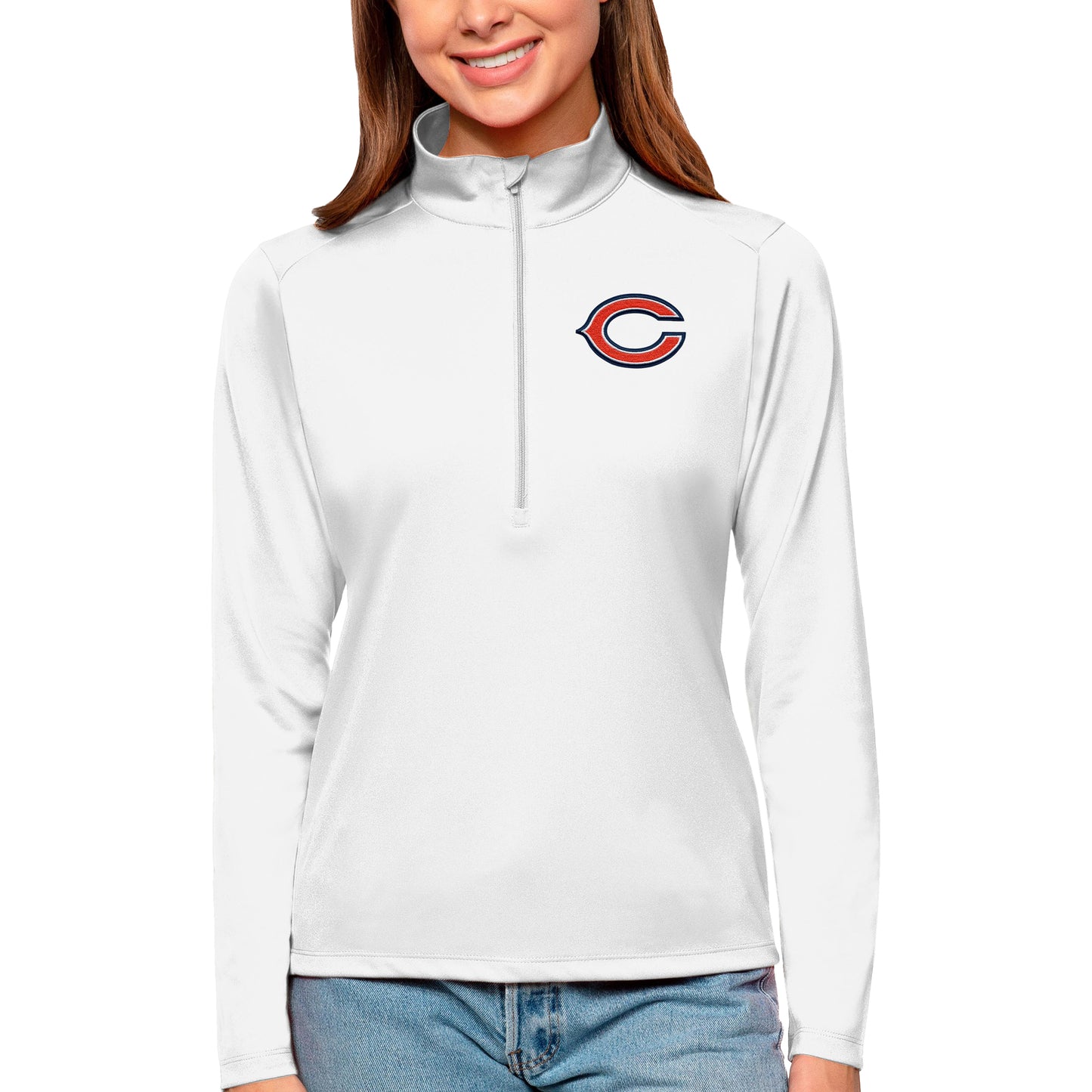 Women's Antigua White Chicago Bears Tribute Half-Zip Top