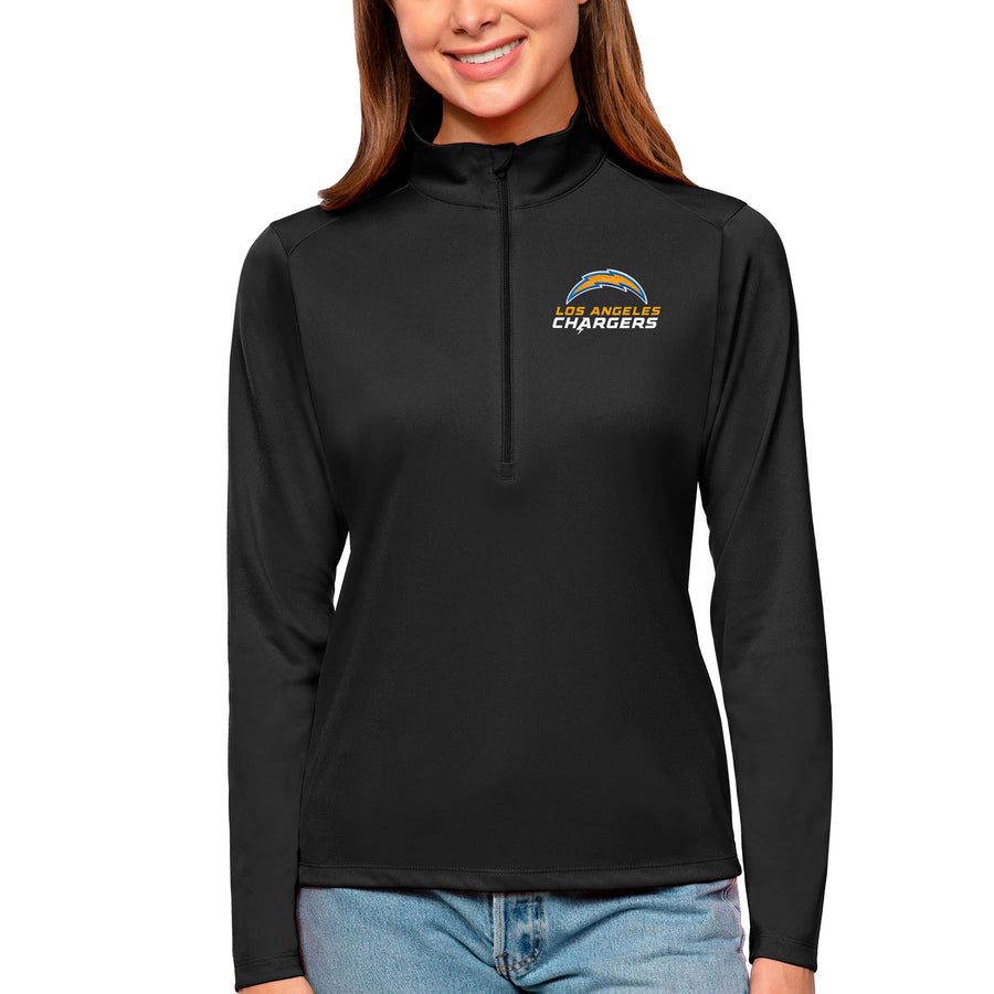 Women's Antigua Black Los Angeles Chargers Tribute Half-Zip Top