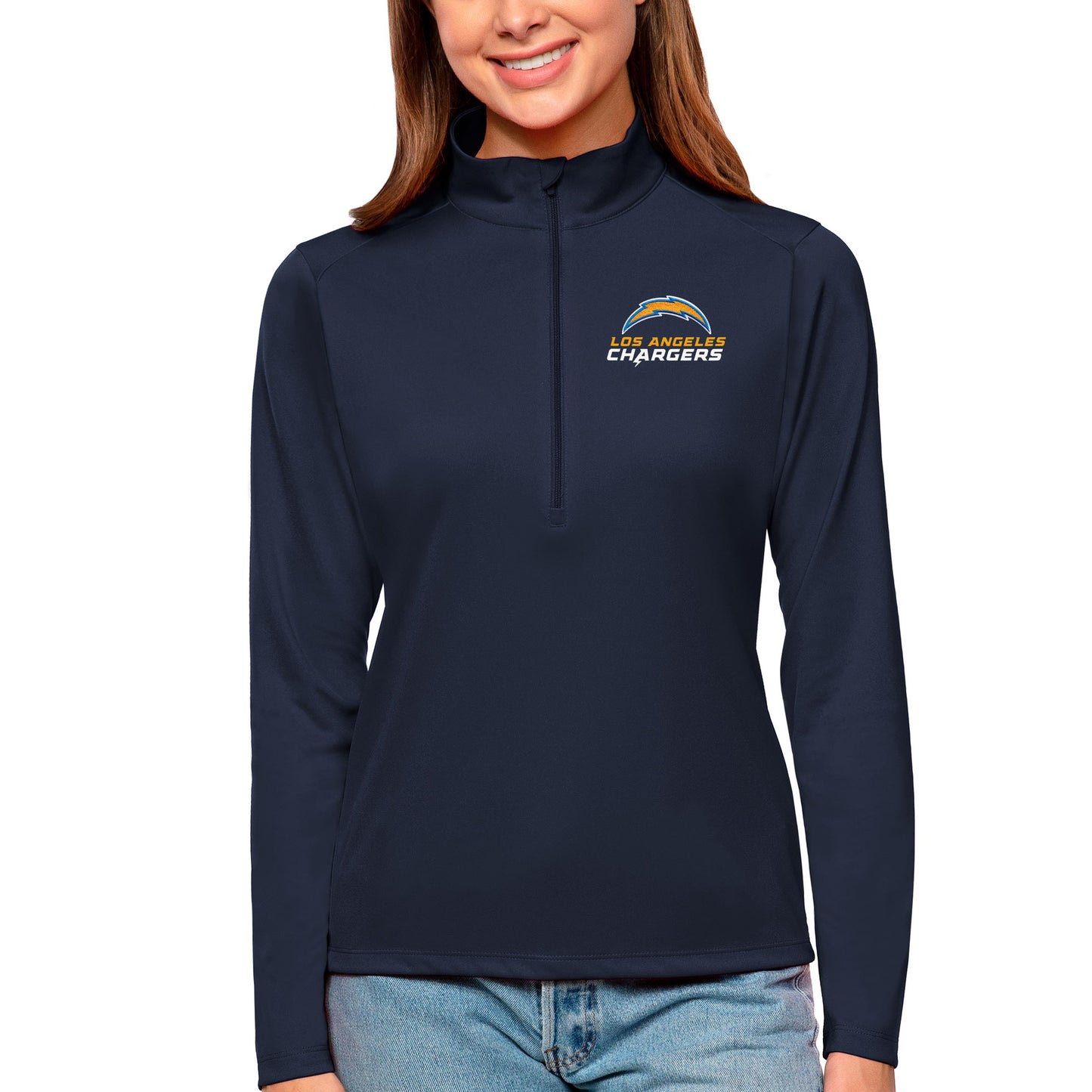Women's Antigua Navy Los Angeles Chargers Tribute Half-Zip Top
