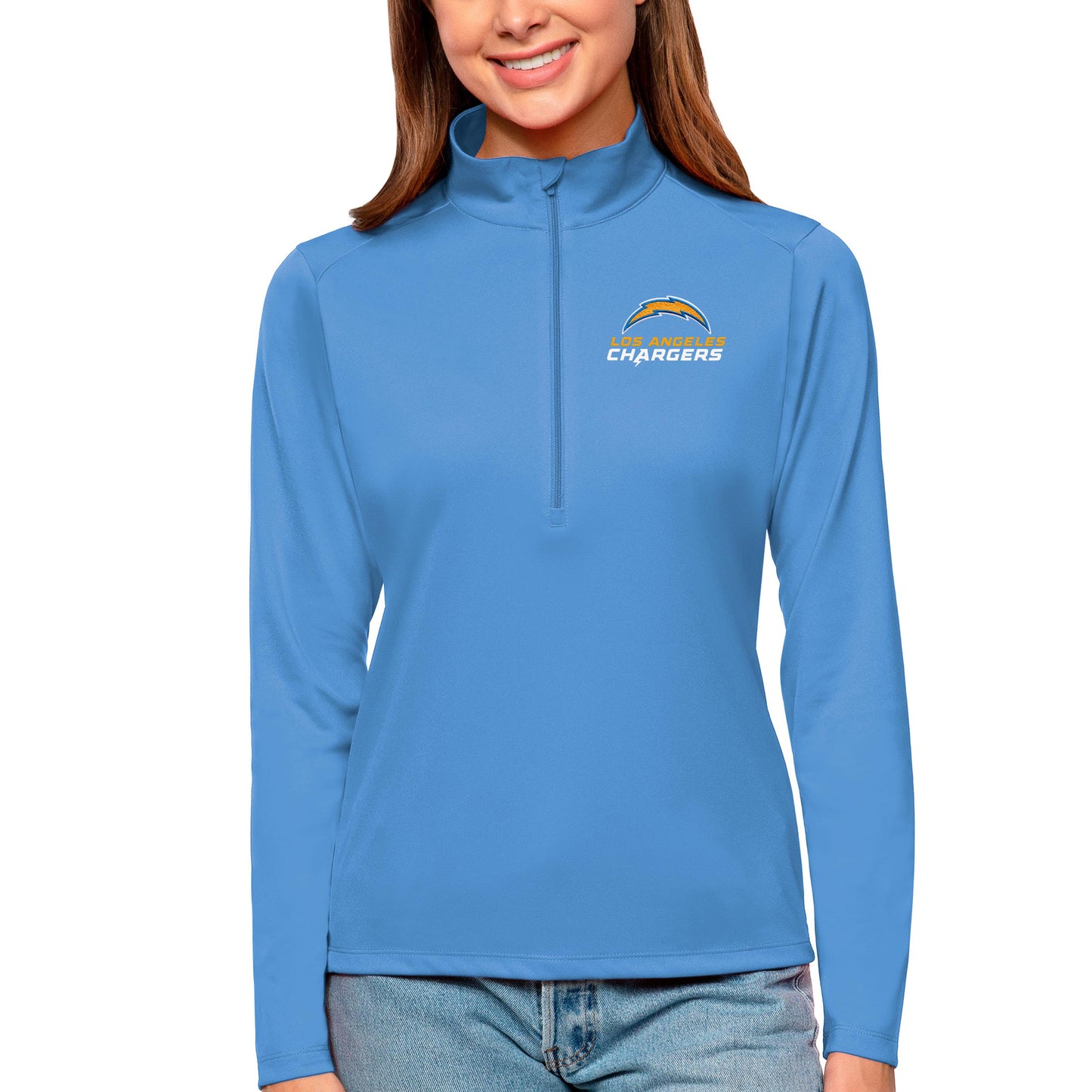 Women's Antigua Powder Blue Los Angeles Chargers Tribute Half-Zip Top