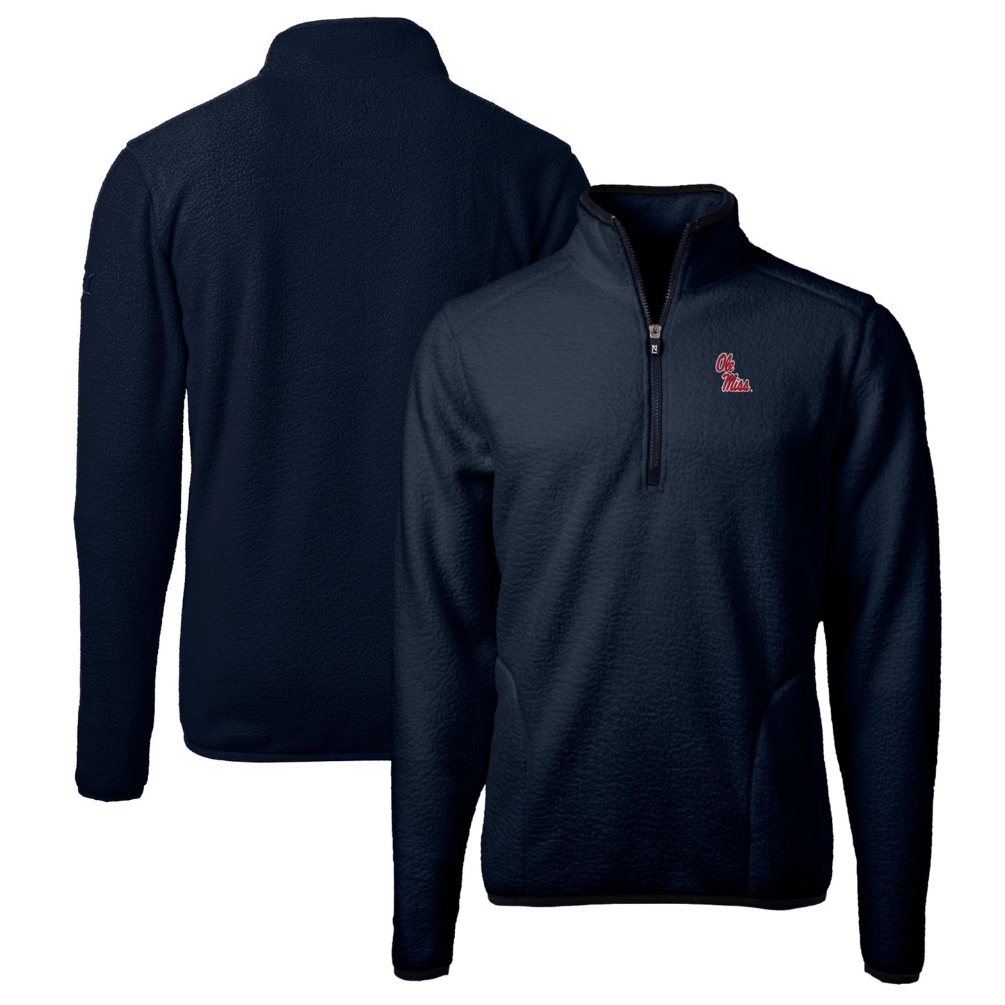 Men's Cutter & Buck Navy Ole Miss Rebels Big & Tall Cascade Eco Sherpa Fleece Quarter-Zip Jacket
