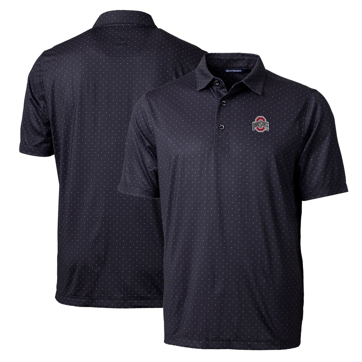 Men's Cutter & Buck Black Ohio State Buckeyes Big & Tall Pike Double Dot Print Stretch Polo