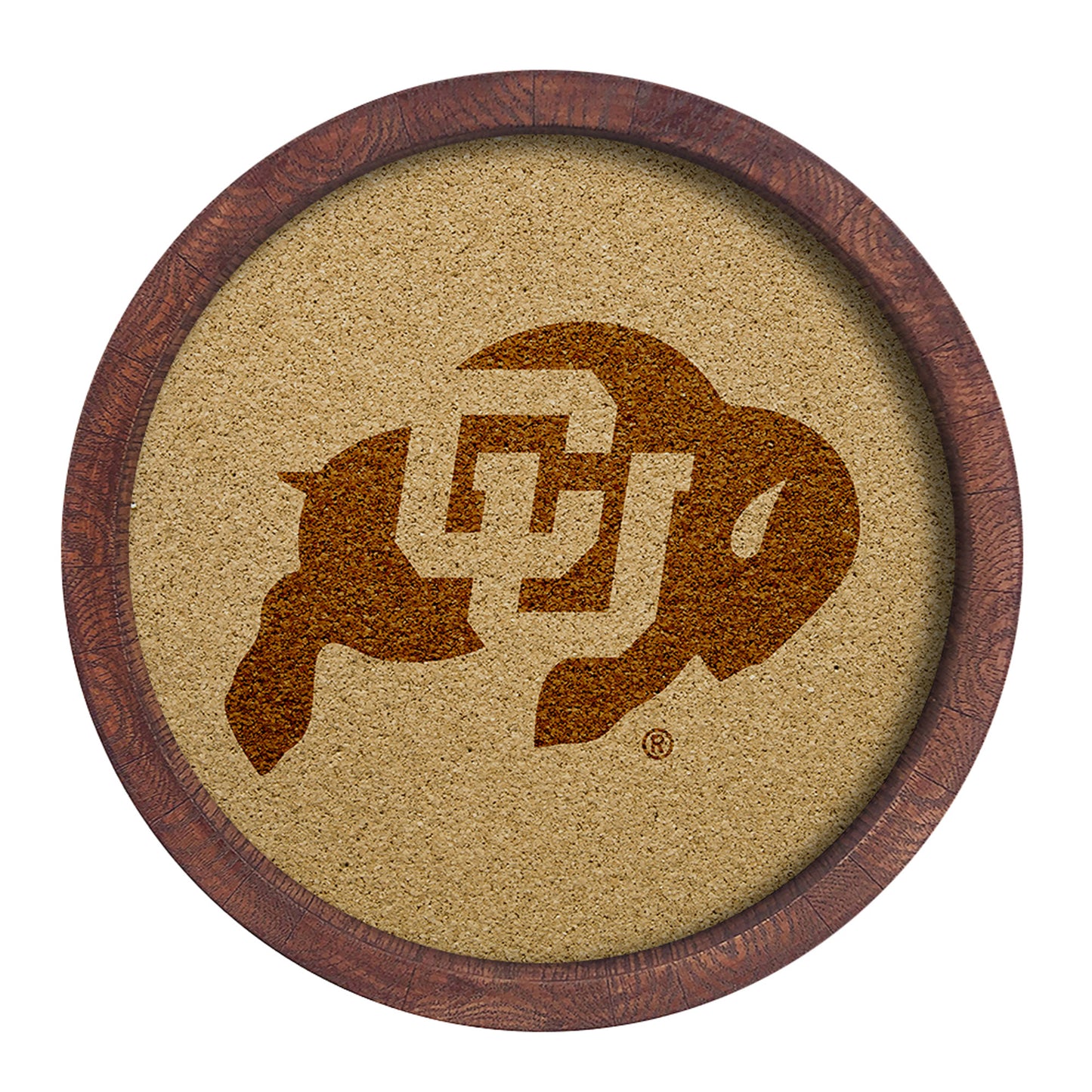 Colorado Buffaloes 20.25'' Round Faux Barrel Framed Cork Board
