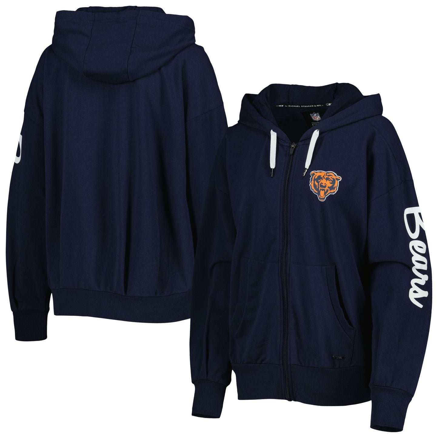 Women's MSX by Michael Strahan Navy Chicago Bears Emerson Lightweight Full-Zip Hoodie