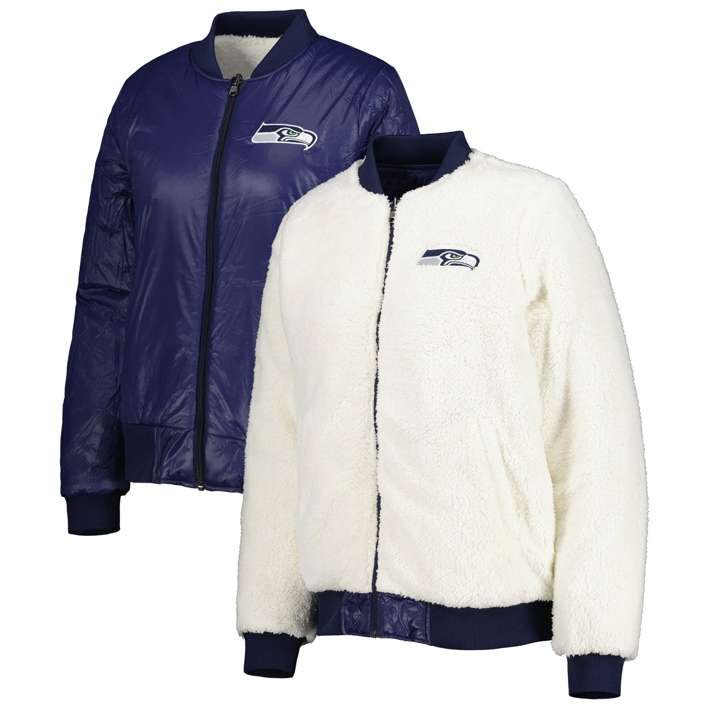 Women's G-III 4Her by Carl Banks Oatmeal/College Navy Seattle Seahawks Switchback Reversible Full-Zip Jacket