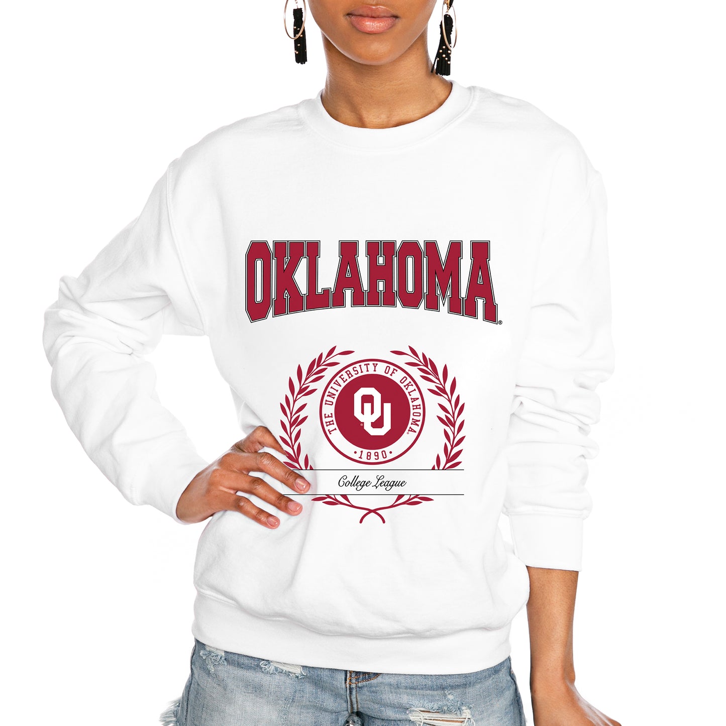Women's Gameday Couture White Oklahoma Sooners It's a Vibe Classic Fleece Crewneck Pullover Sweatshirt