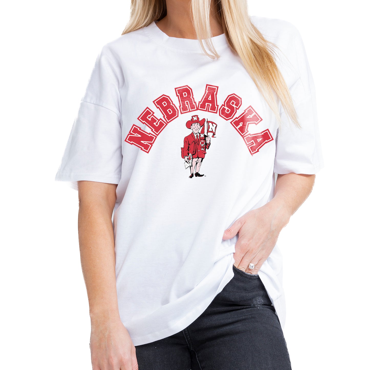 Women's Gameday Couture White Nebraska Huskers Now or Never Oversized T-Shirt