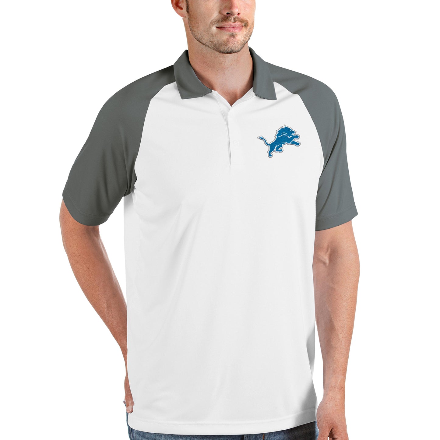 Men's Antigua White/Steel Detroit Lions Nova Polo